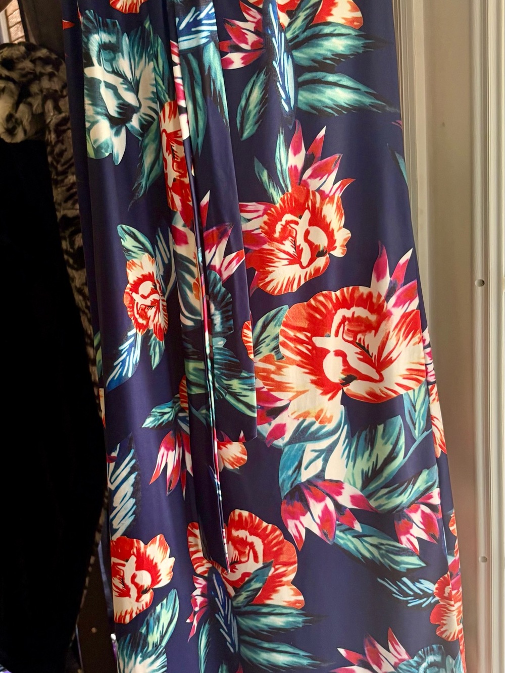 Navy Floral Two Piece Maxi Dress with High Side Slit and Tie Crop Top - Picture 4 of 5